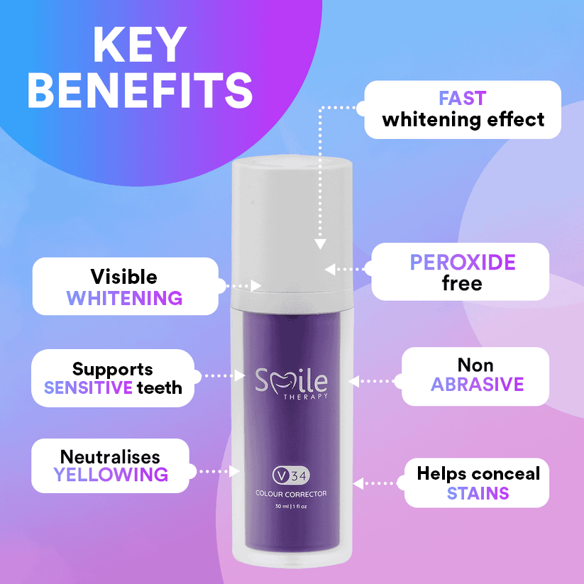 V34 Colour Corrector for Teeth: Cancels Yellow Tones, Safe Enamel Whitening, Easy Use, Dental Cosmetic Perfection DP7