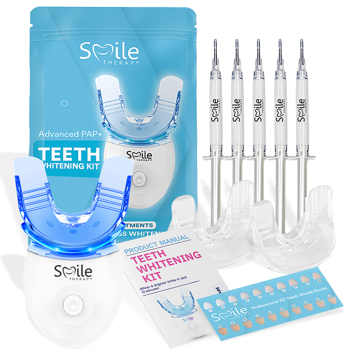 Professional Teeth Whitening Kit with LED Light - Fast Results, Safe for Home Use, Includes Gel & Tray DP7
